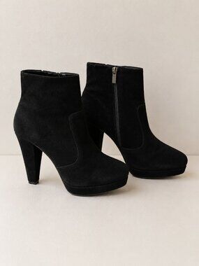 Steve Madden Rancee Black Suede Platform Ankle Boots Block Heel Size 10